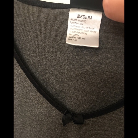 Joe Boxer gray t-shirt with black bow on v-neck - Picture 2 of 7